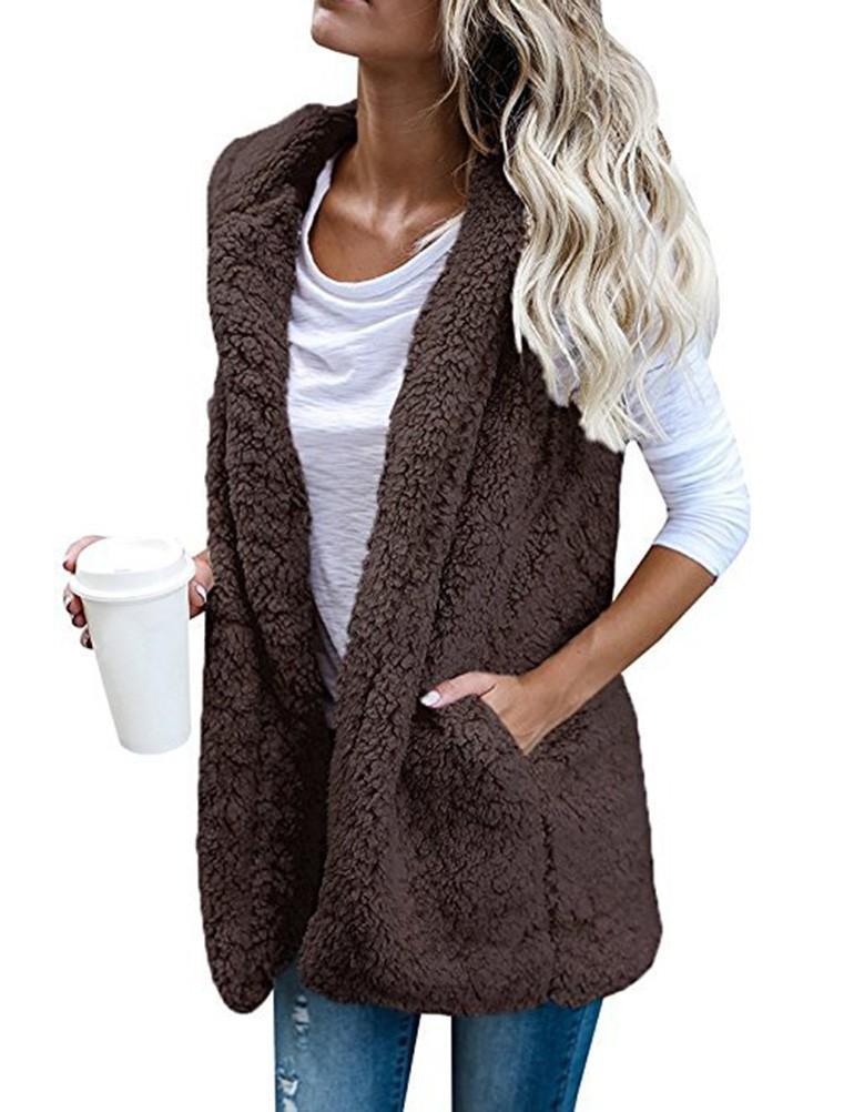 Fleece Sleeveless Hooded Cardigan with Pocket - GetComfyShoes