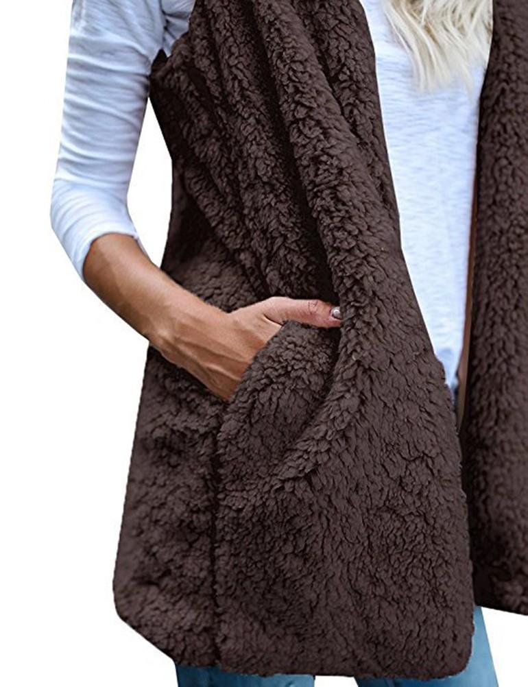 Fleece Sleeveless Hooded Cardigan with Pocket - GetComfyShoes