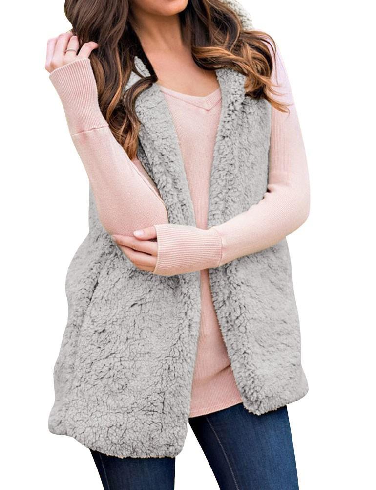 Fleece Sleeveless Hooded Cardigan with Pocket - GetComfyShoes