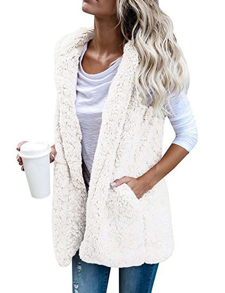 Fleece Sleeveless Hooded Cardigan with Pocket - GetComfyShoes