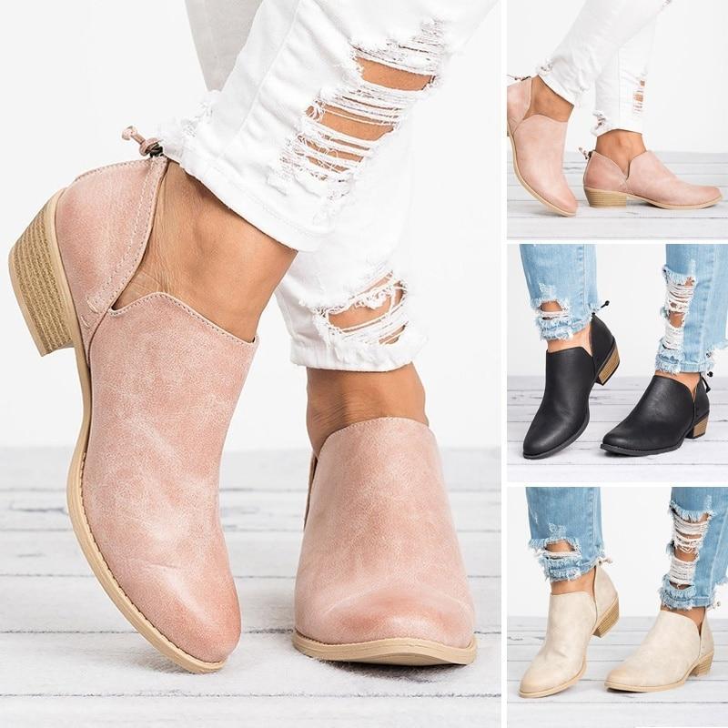 Chunky mid heels ladies spring autumn ankle boots - GetComfyShoes