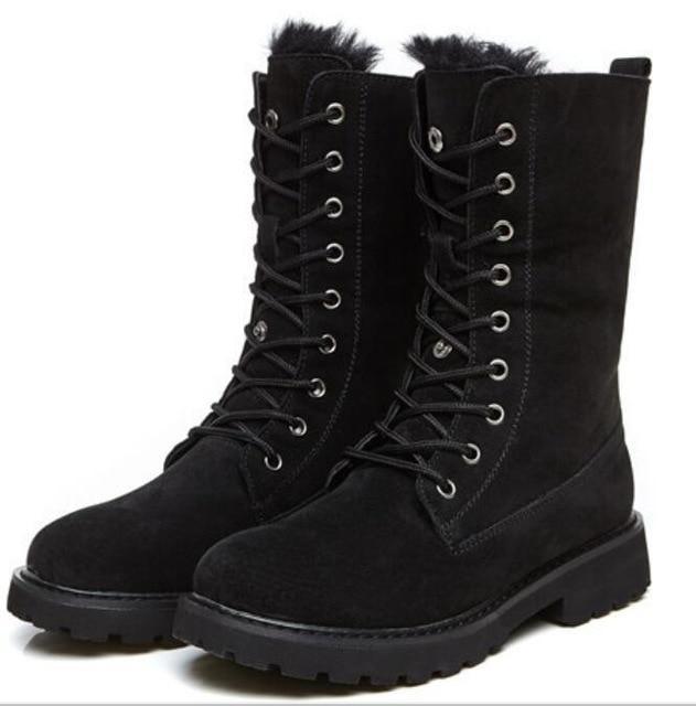 Genuine Leather Fur Lace-up Martin Boots - GetComfyShoes