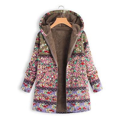 Floral Plus Size Cotton Coat - GetComfyShoes