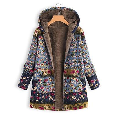 Floral Plus Size Cotton Coat - GetComfyShoes