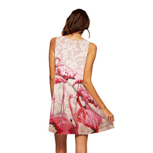 Flamingo Floral Print Beach Boho Dress - GetComfyShoes