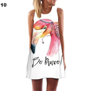 Flamingo Floral Print Beach Boho Dress - GetComfyShoes
